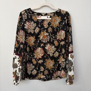 Belle by Kim Gravel Find Your Fire Boho Chic Blouse Black Floral Size S Peasant